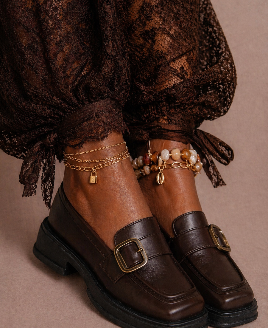 Square Toe Chunky Buckle Loafers – Chocolate Brown