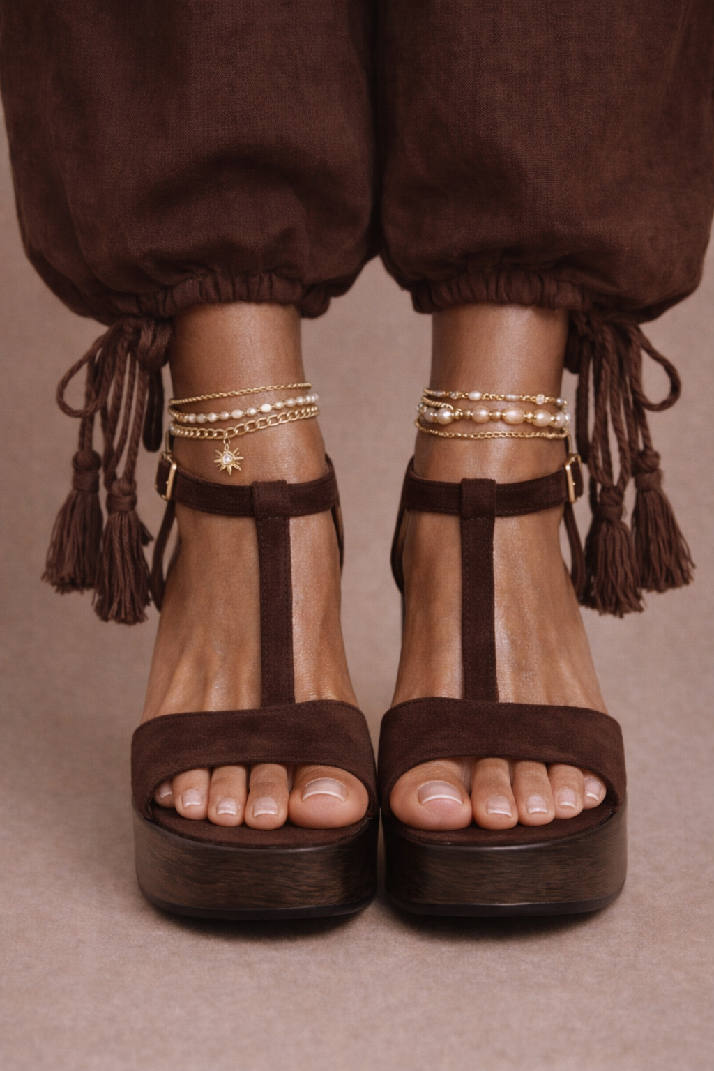 Sienna T-Bar Wedge – Chocolate