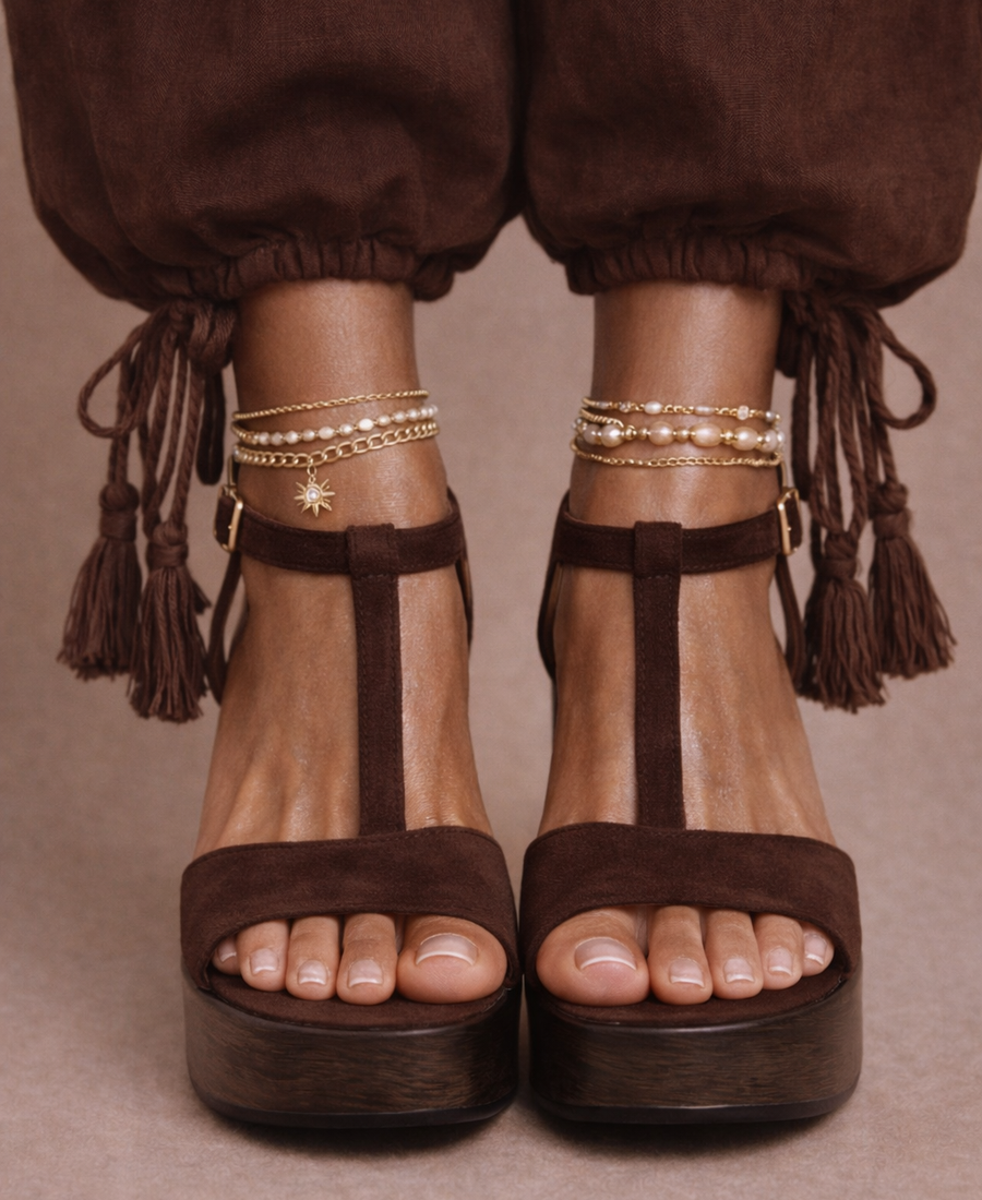Sienna T-Bar Wedge – Chocolate