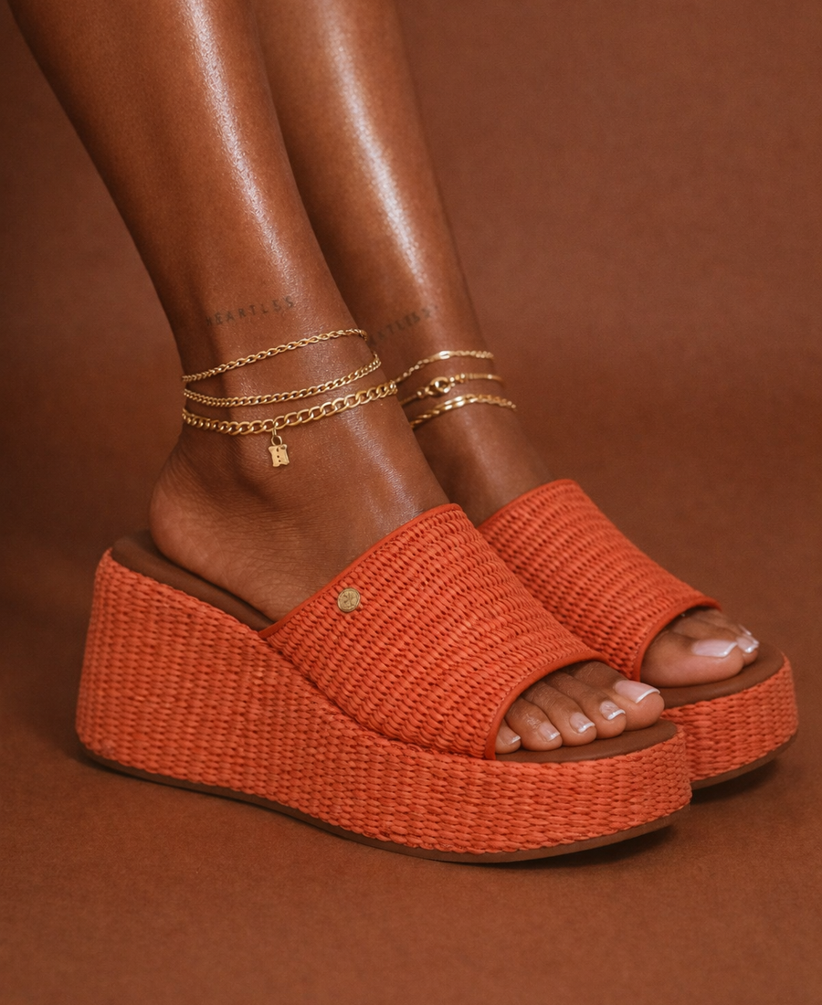 Sunset Raffia Wedge Mule – Burnt Orange