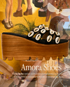 Boho Shell Platform Wedge – Black & Wood