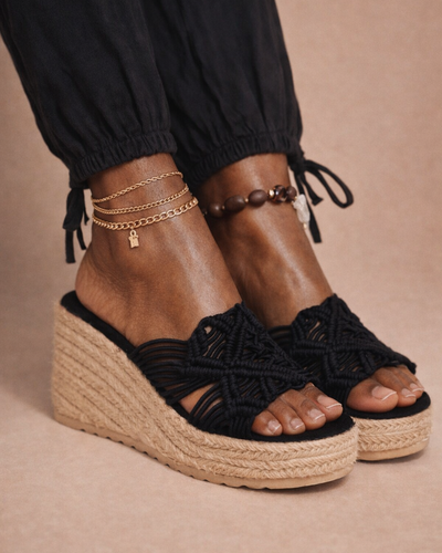 Midnight Macramé Wedge Mule – Black Natural
