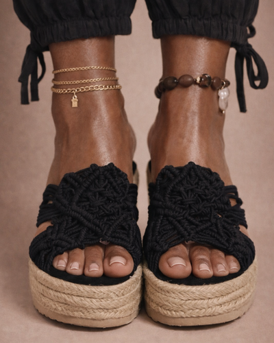 Midnight Macramé Wedge Mule – Black Natural