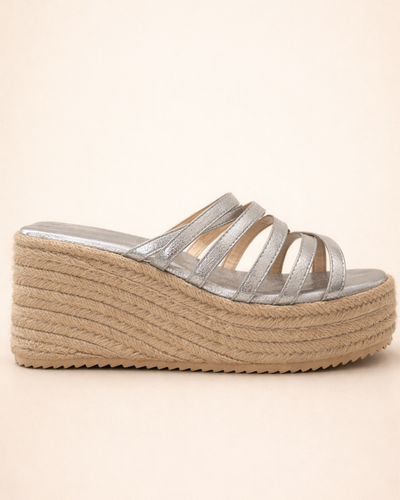 Metallic Strap Espadrille Platform – Silver