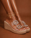Crystal Clear Raffia Wedge Mule – Nude