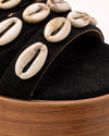 Boho Shell Platform Wedge – Black & Wood