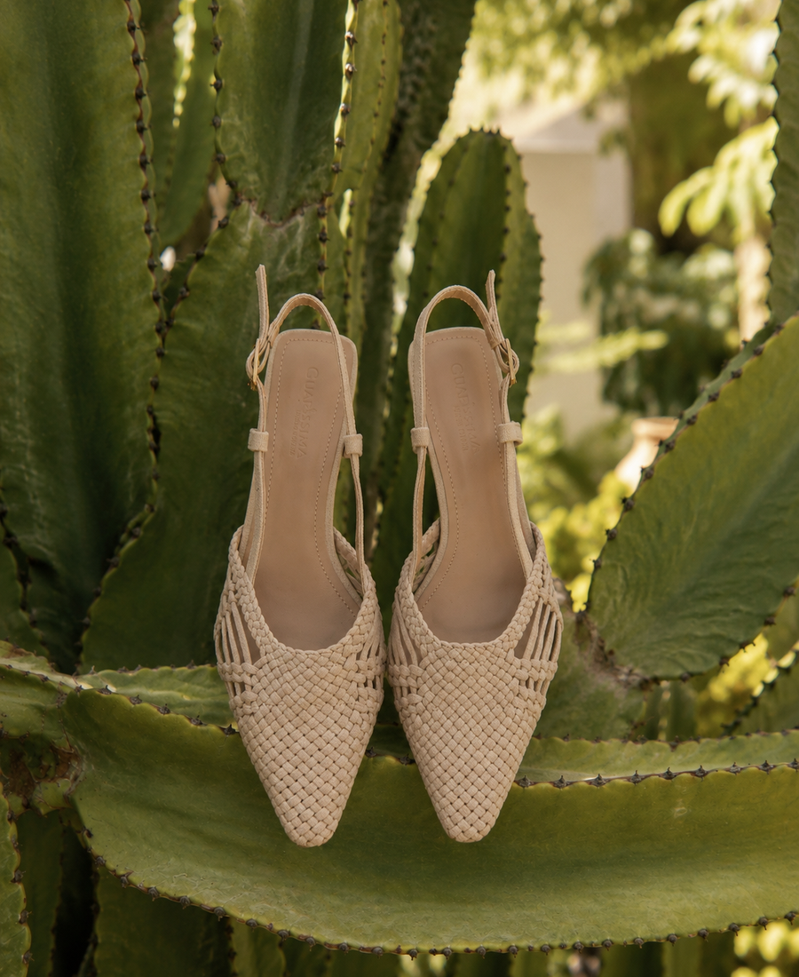 Sahara Woven Heel – Nude Beige