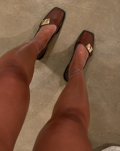Square Toe Leather Loafers – Gold Detail