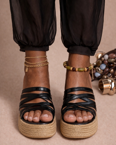 Black Strap Espadrille Wedge – Classic Noir