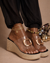 Transparent Buckle Espadrille Wedge – Black & Gold