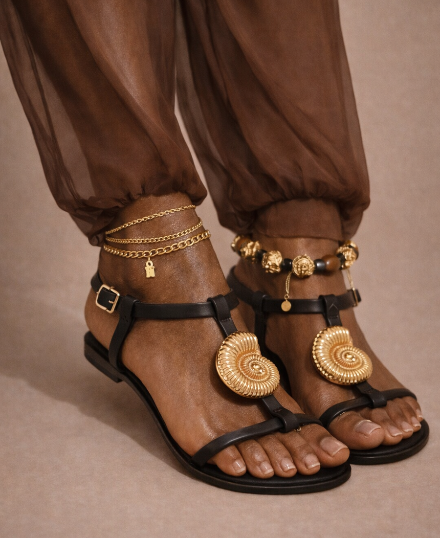 Statement Flat Sandal — Golden Shell