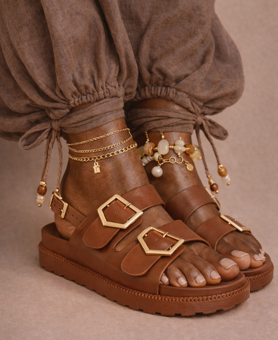 Golden Buckle Sandal – Caramel