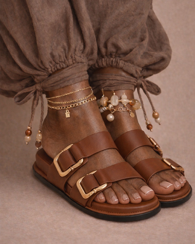 Golden Buckle Sandal – Tan