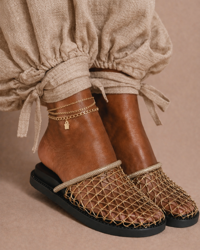Golden Mesh Mule – Beige