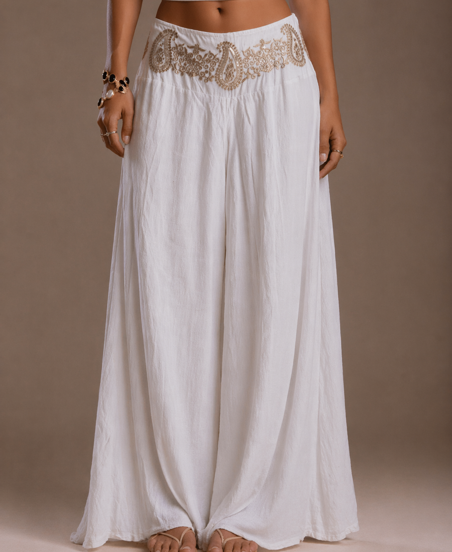 Golden Paisley Linen Pants – Exclusive