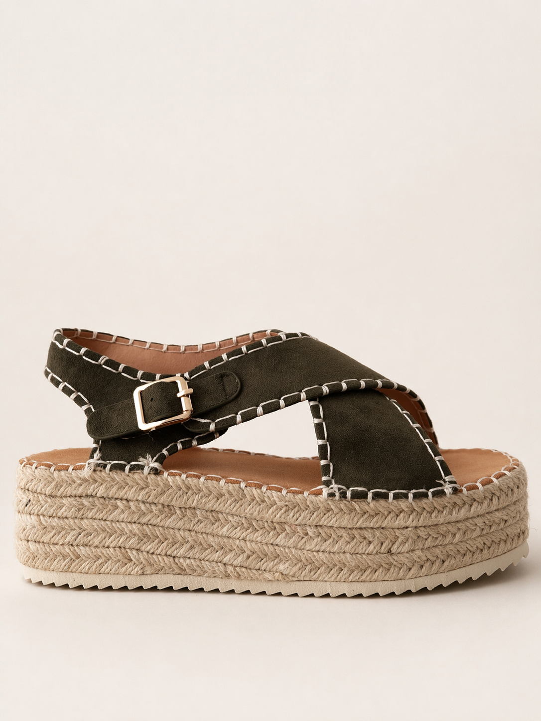 Boho Stitch Platform Sandal – Olive