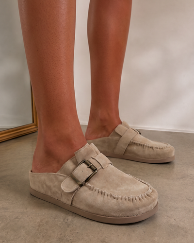 Mules en suède Cozy beige