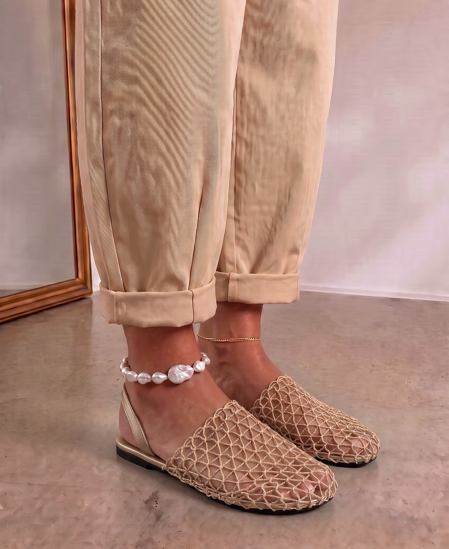 Mules planos de tejido de red