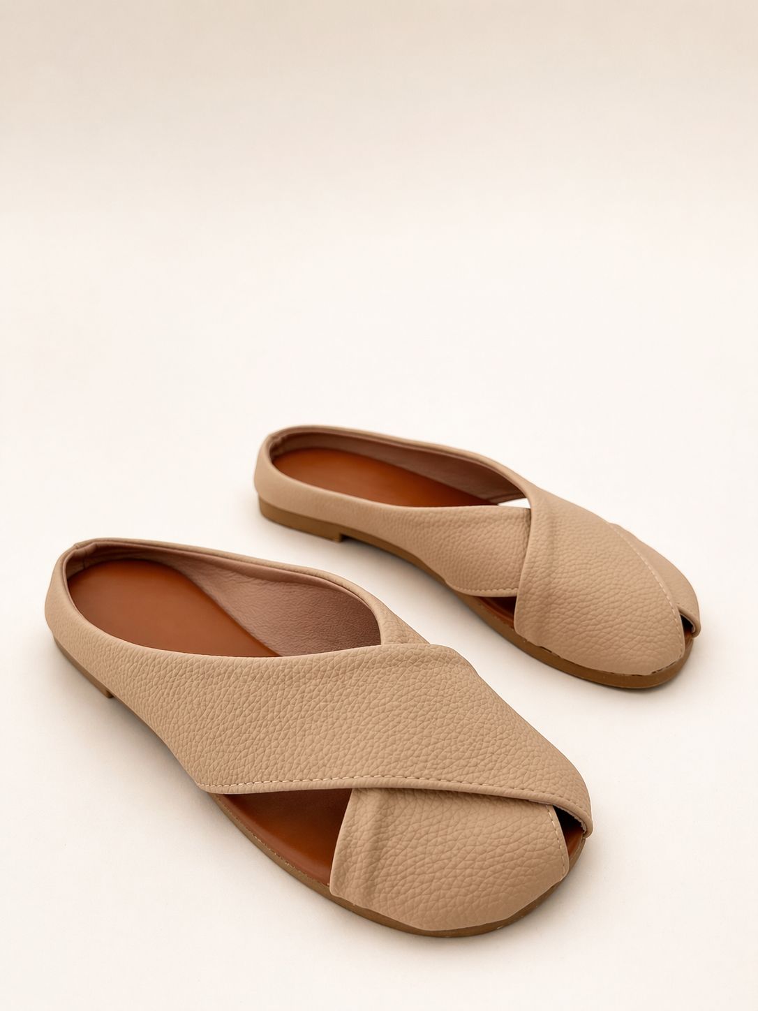 Beige Cross Flats