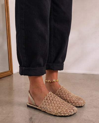 Mules planos de tejido de red