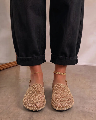 Mules planos de tejido de red