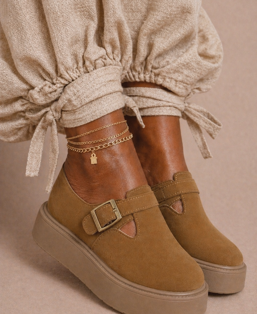 Suede Buckle Platform Shoes