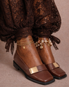 Square Toe Leather Loafers – Gold Detail