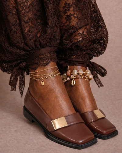 Square Toe Leather Loafers – Gold Detail