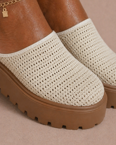 Natural Knit Platform Mules