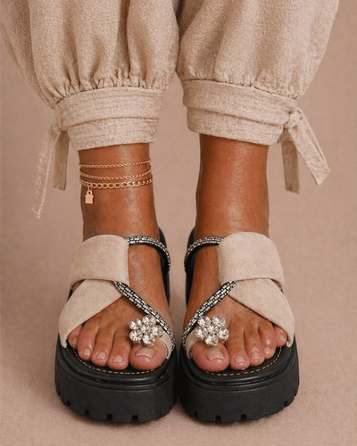 Crystal Bloom Platform Sandals