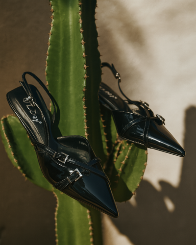 Preto Verniz Double Buckle