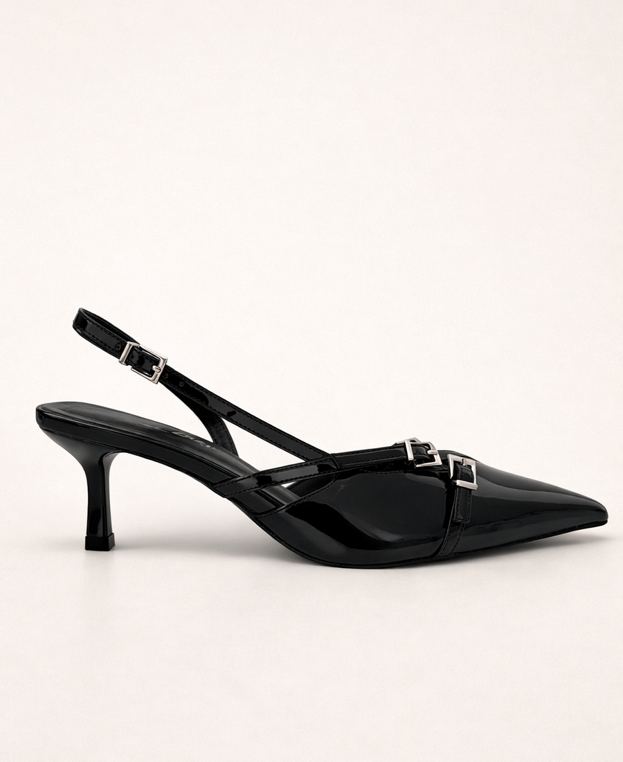 Preto Verniz Double Buckle