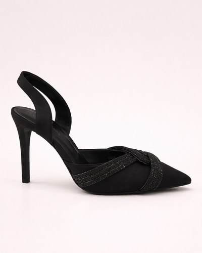 Slingback Preto Stiletto Crystal Knot