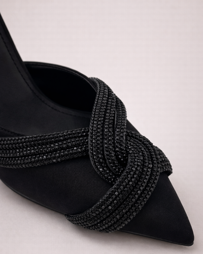 Slingback Preto Stiletto Crystal Knot