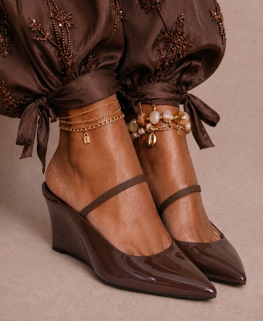 Slingback Wedge Chocolate Gloss