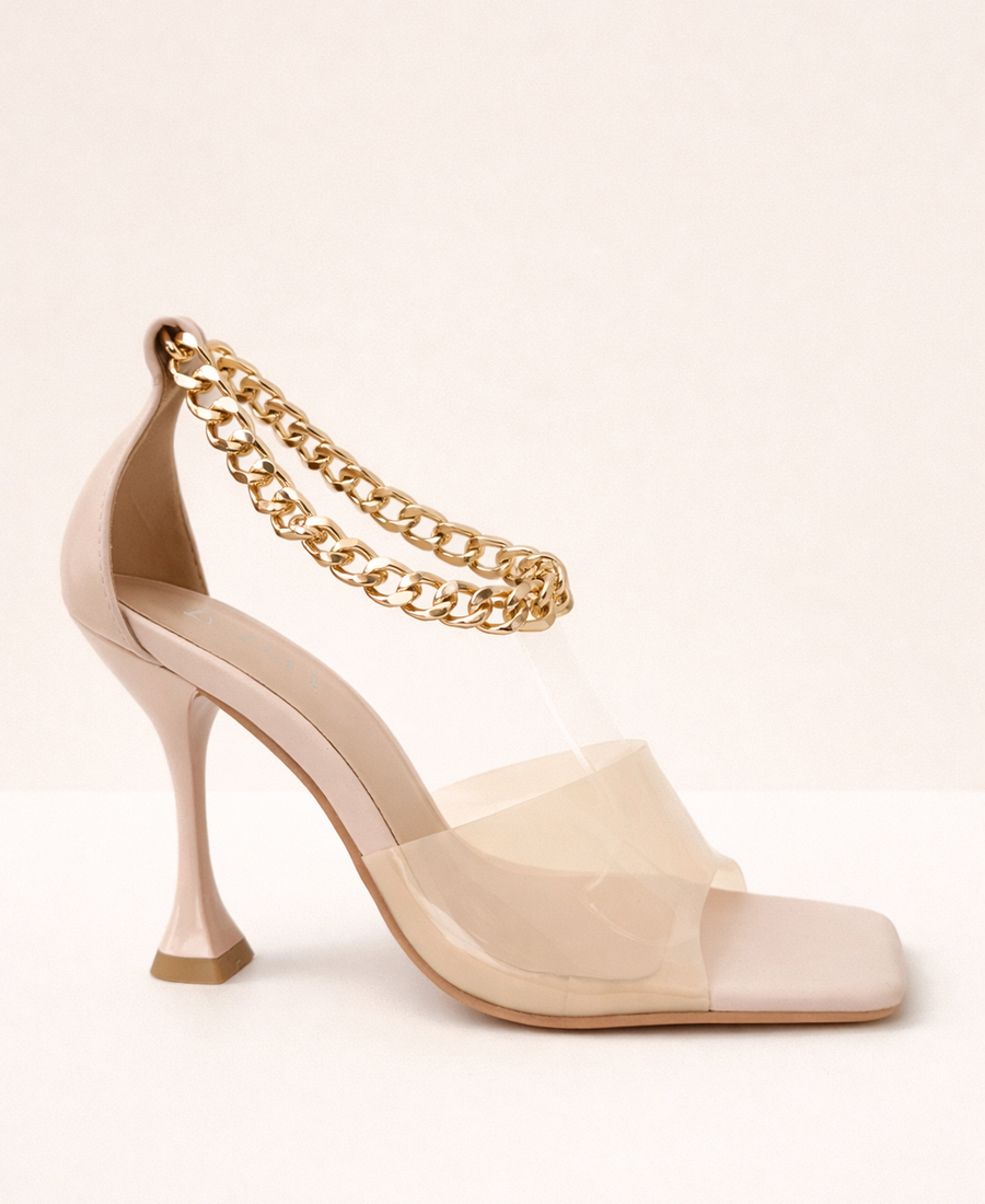 Sandalia Nude Gold Chain – Crystal Glow