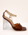 Sandalia Crystal Chain Camel Oro