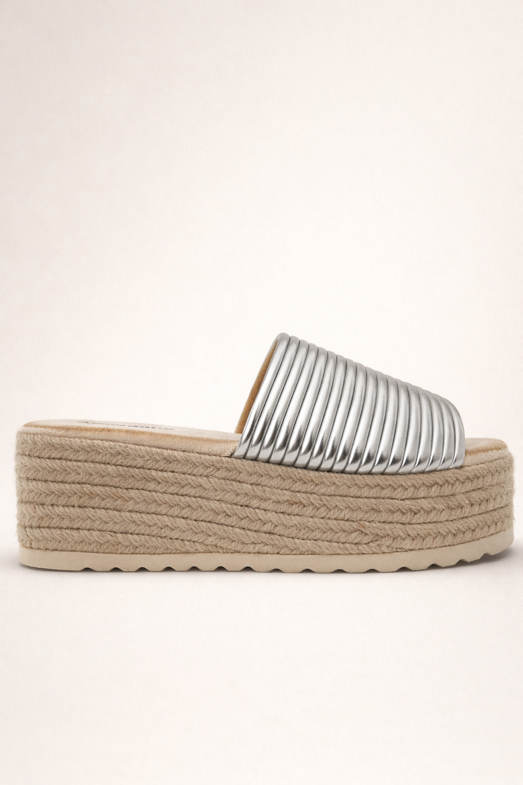 Metallic Ribbed Platform Mule – Silver Espadrille