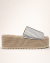 Metallic Ribbed Platform Mule – Silver Espadrille