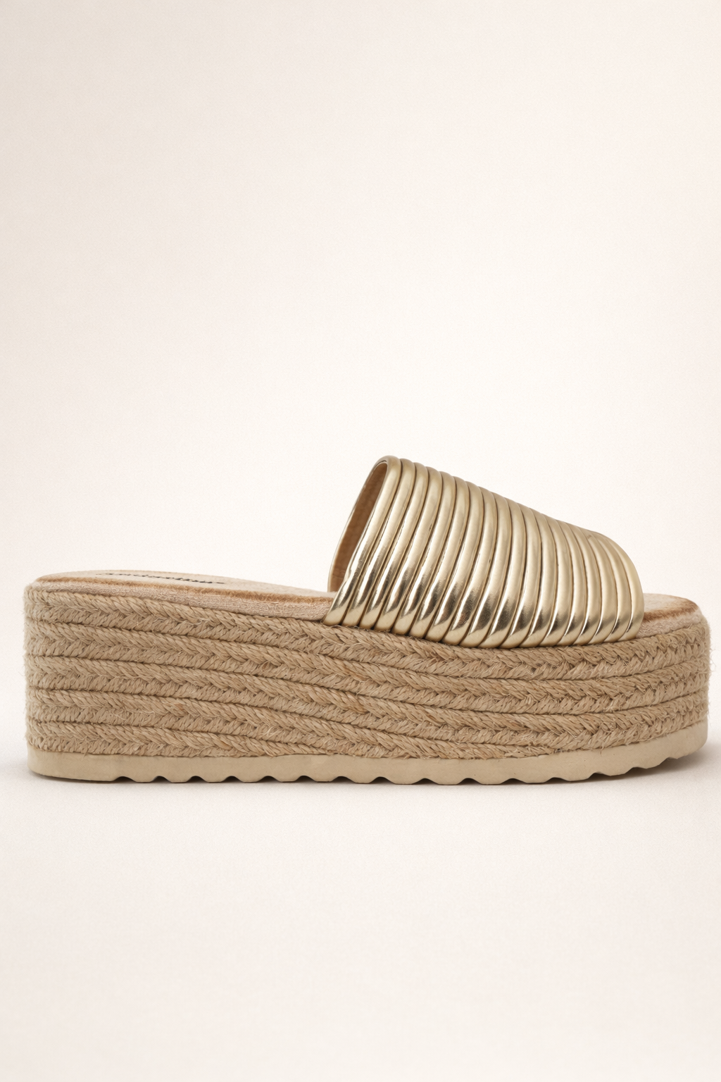 Metallic Ribbed Platform Mule – Gold Espadrille