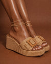Desert Buckle Raffia Platform Mule – Natural Beige