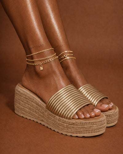 Metallic Ribbed Platform Mule – Gold Espadrille