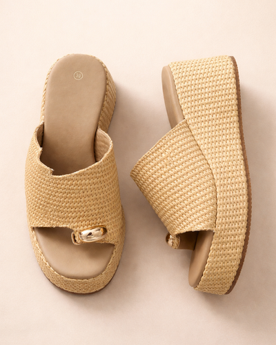 Natural Raffia Platform Slide – Sand