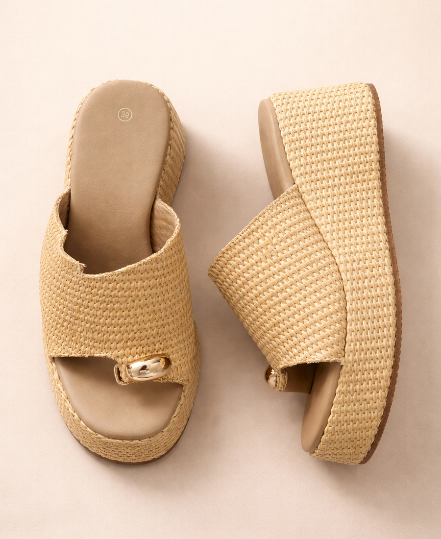 Natural Raffia Platform Slide – Sand