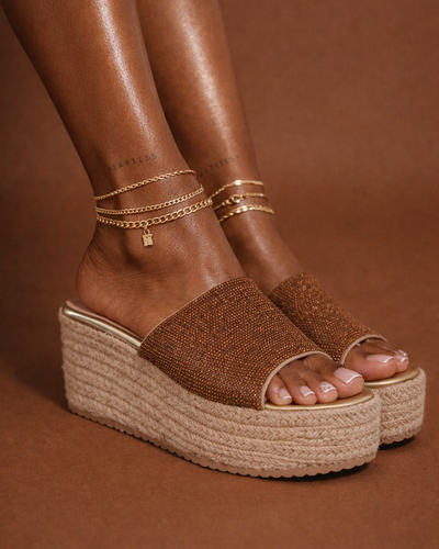 Strass Espadrille Platform Mule – Bronze Glow