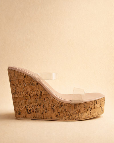 Clear Nude Cork Wedge