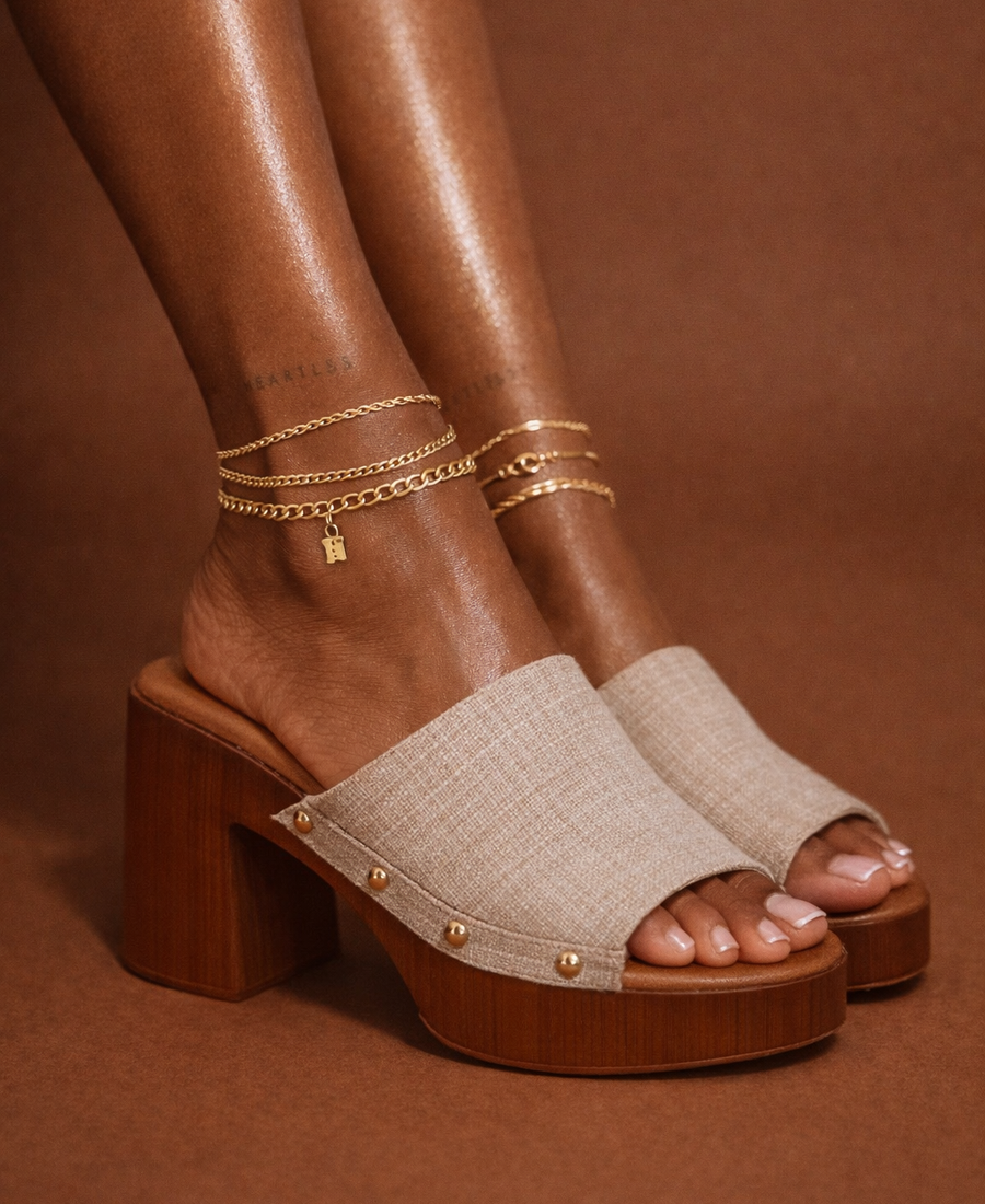 Linen Wood Block Mule