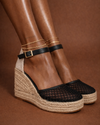 Black Mesh Wedge Espadrille – Raffia Contrast